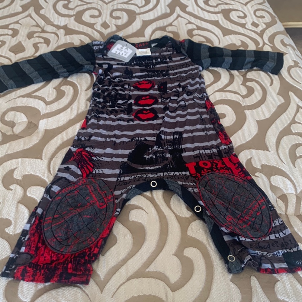 Zaza Couture Baby 1 piece.Red/Gray/Black multi—Size 9 months